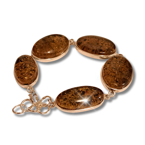 Click to view detail for HW-4045 Bracelet, 5 Oval Amber Links, Green $220